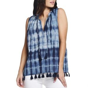 ROBERTA ROLLER RABBIT Indigo Idryss Malini Top Tie-Dye Sleeveless Top Tassels Sm